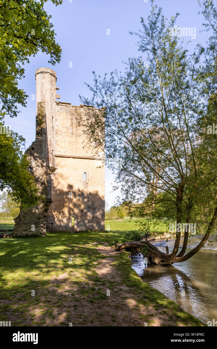 Evening light on the ruins of Minster Lovell Hall, a 15th century manor house on the banks of the River Windrush, Minster Lovell, Oxfordshire UK Stock Photo