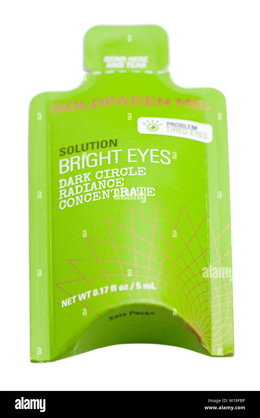Satchet of goldfaden md bright eyes eye solution Stock Photo