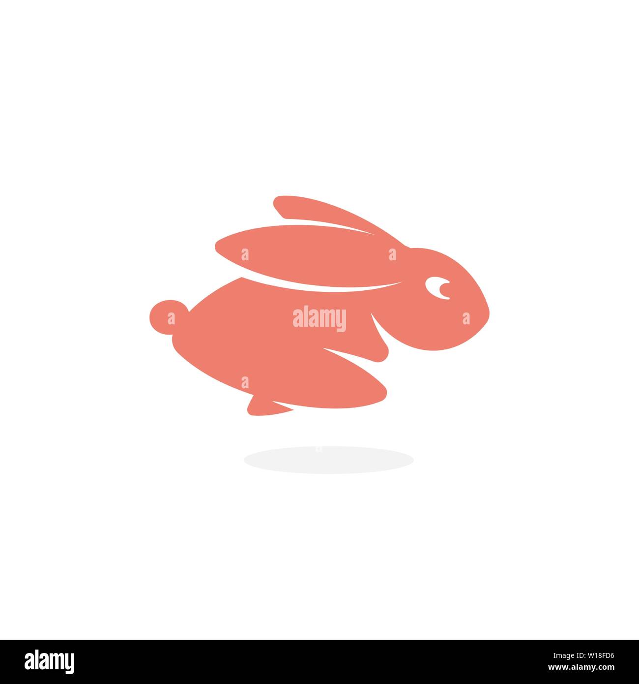 Pink Rabbit, fast running forward Hare, jumping Bunny. Wild animal icon. Simple silhouette logo template. Modern concept design for business. Isolated Stock Vector