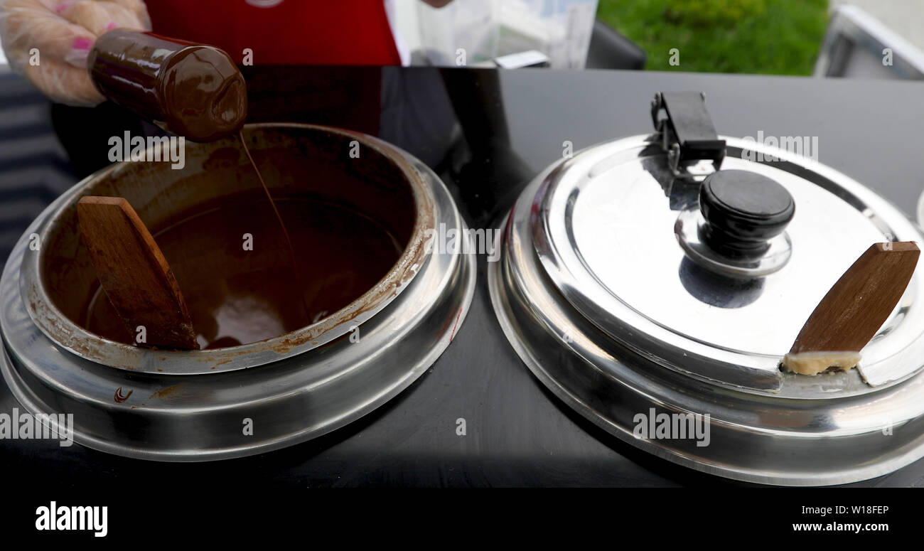 ice cream dipped in chocolate Stock Photo