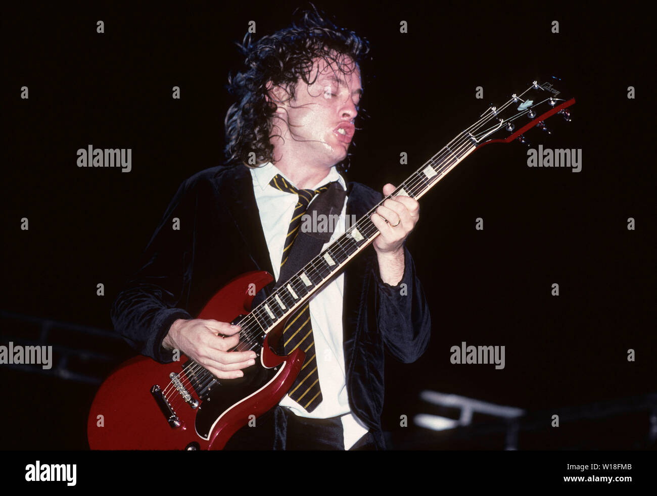 AC/DC US rock group with Angus Young about 1986. Photo: Jeffrey Mayer Stock Photo