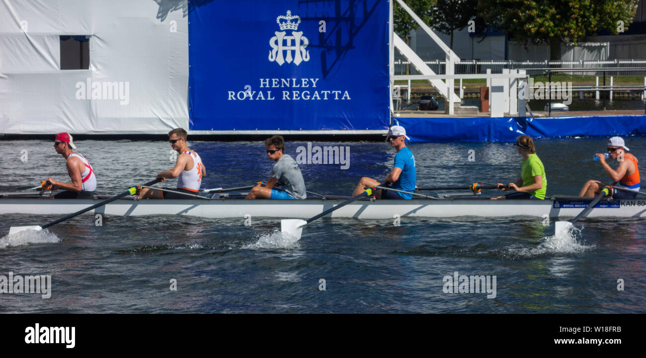 Rowers on River Thames preparing or Henley Royal Regatta 2019 Stock