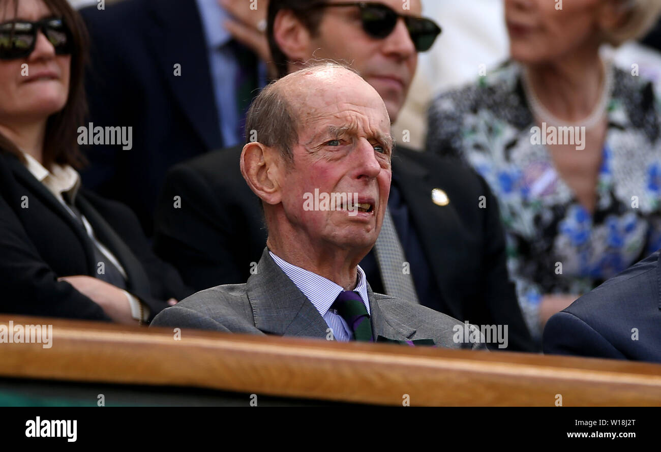 The Duke of Kent in the royal box of centre court on day one of the Wimbledon Championships at the All England Lawn Tennis and Croquet Club, Wimbledon. Stock Photo