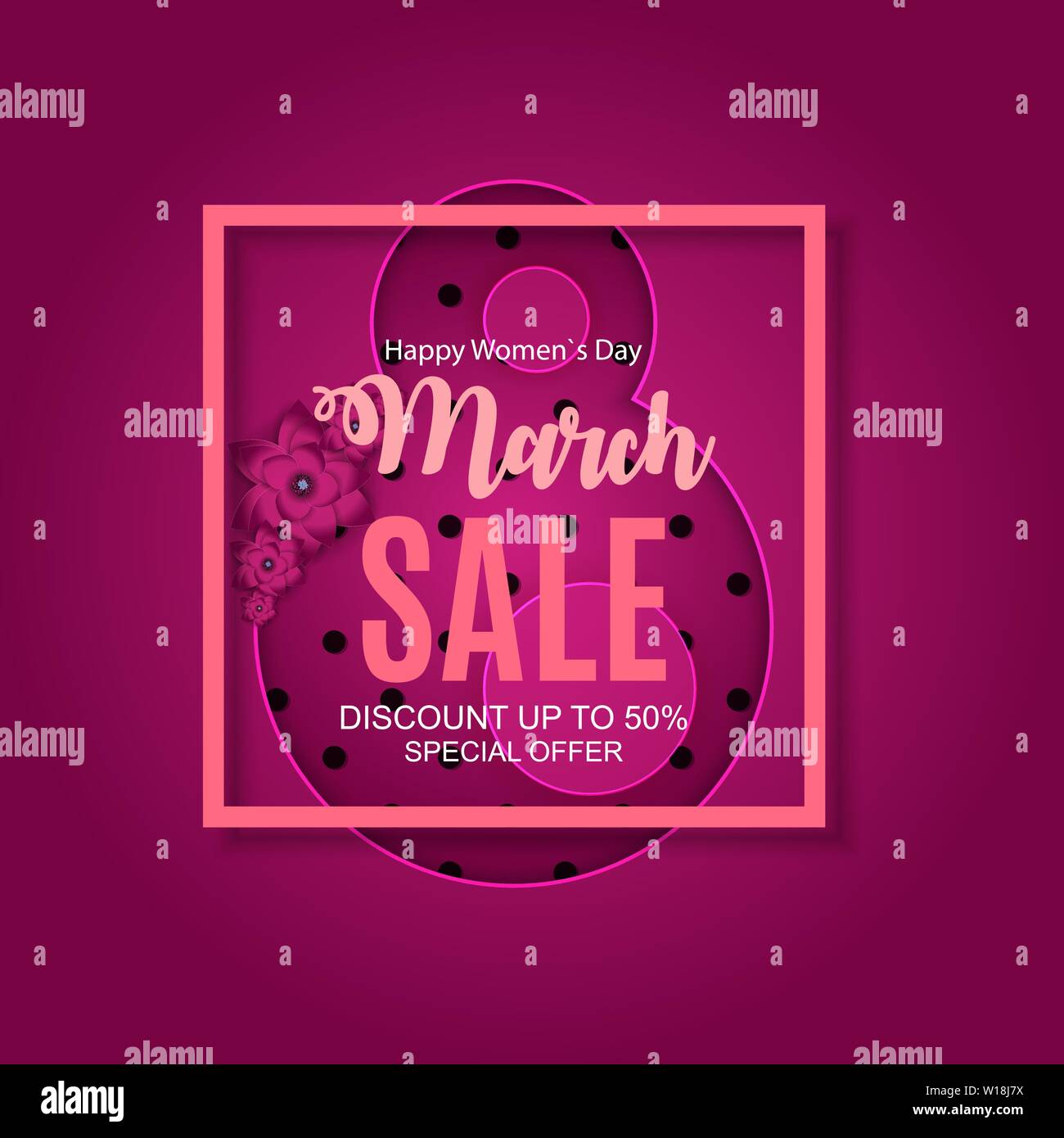 Womens Day, 8 March Sale  Spring design with Flower. Vector  Illustration Stock Vector