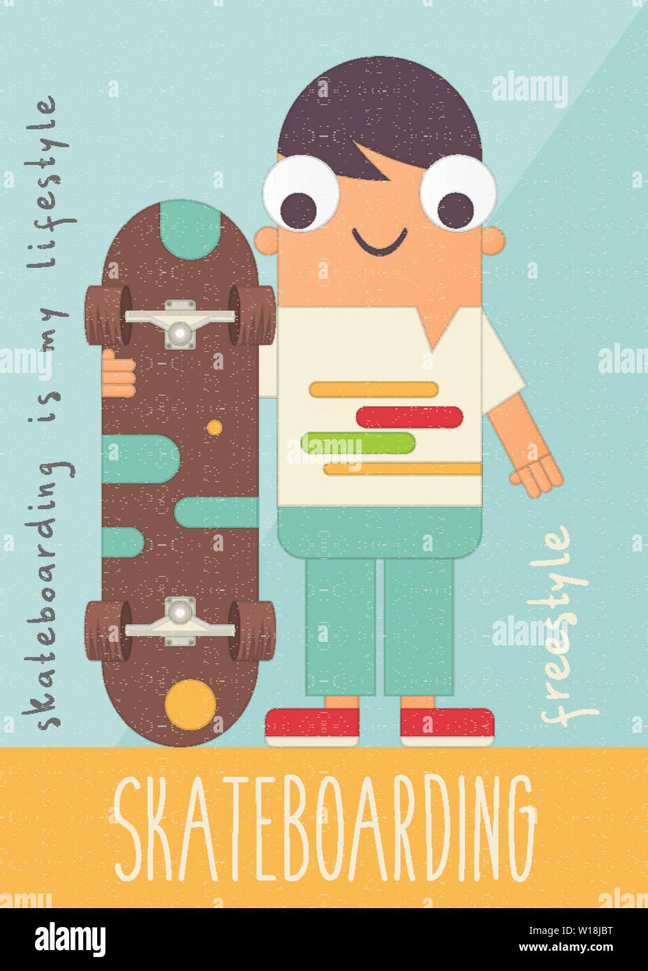 Boy with Skateboard on Retro Poster. Young Cartoon Skater. Vintage Placard  Template. I Love Skateboarding Concept. Vector Illustration Stock Vector  Image & Art - Alamy