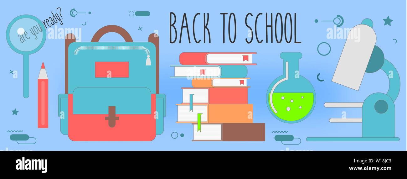 Back to School Banner Design with School Items and Elements. Vector Illustration. Stock Vector