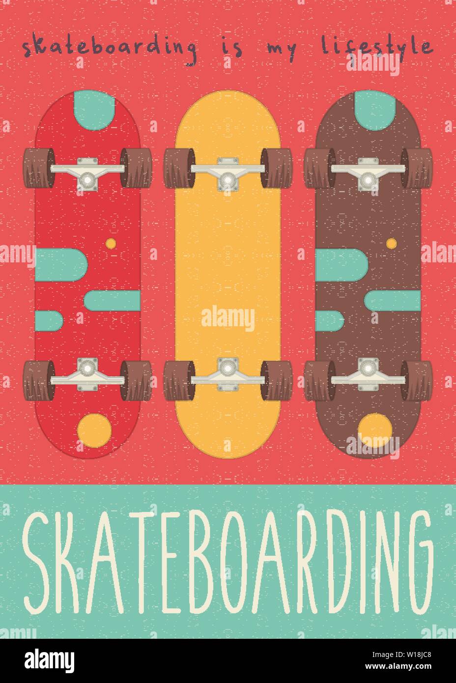 Skateboard Decks on Retro Poster. Vector Illustration. Poster for Skateboarding Club. Flat Style