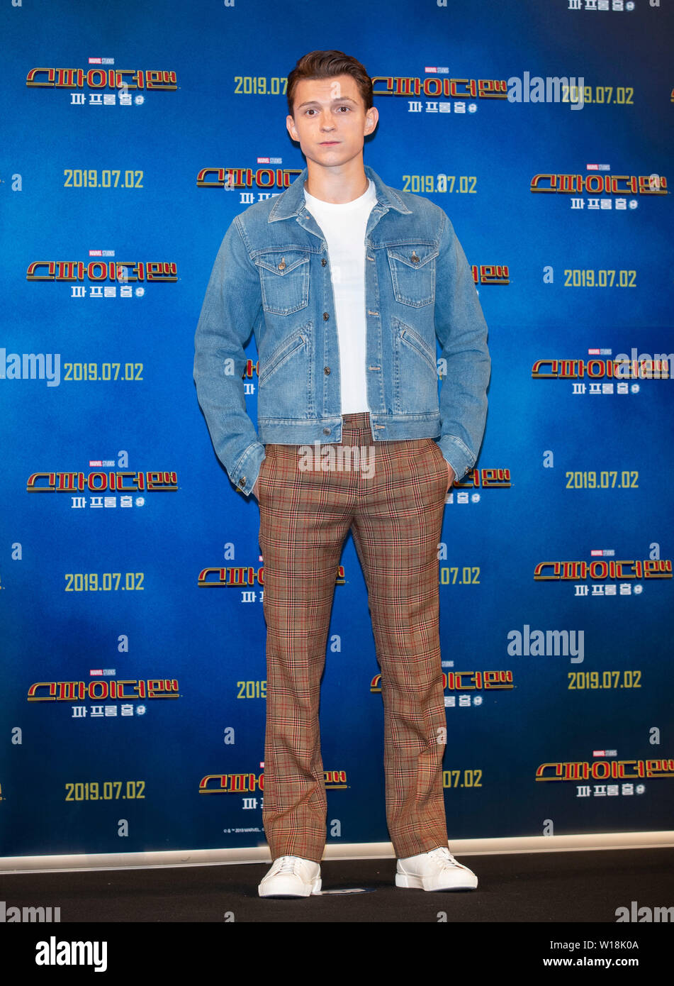 Seoul, South Korea. 1st July, 2019. Actor Tom Holland poses for photos  during a promotion activity of the film "Spider-Man: Far From Home" in  Seoul, South Korea, July 1, 2019. The movie