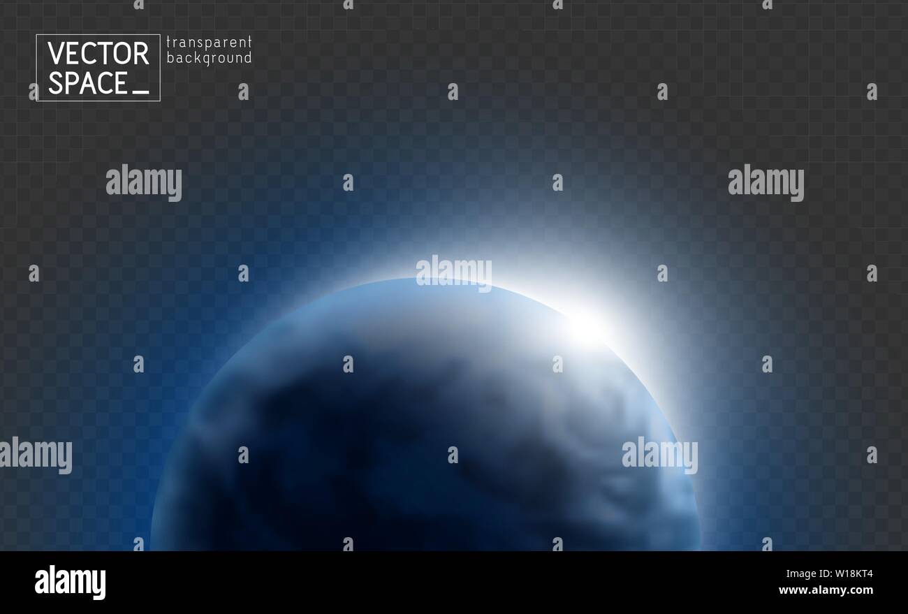Vector blue planet Earth with sunrise in dark space isolated on ...