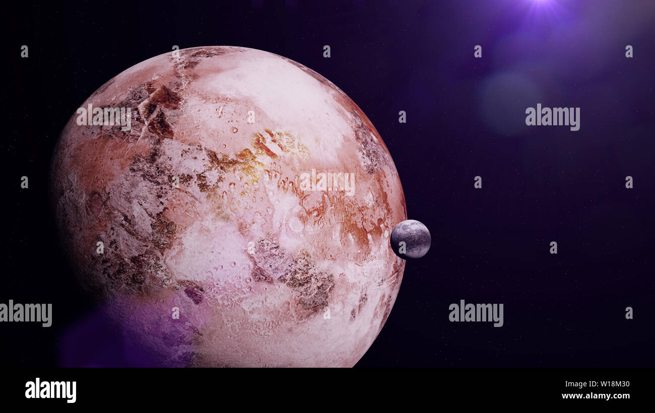 beautiful alien planet, distant world with moon in deep space system (3d science rendering) Stock Photo