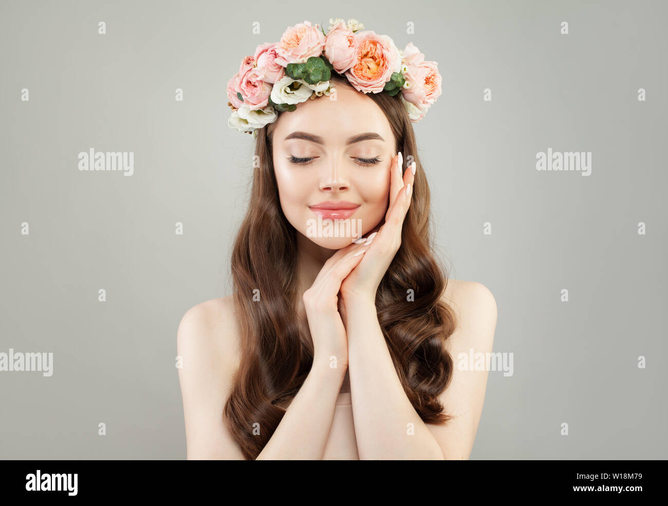 Young Perfect Woman Relaxing Spa Model With Clear Skin Long Hair