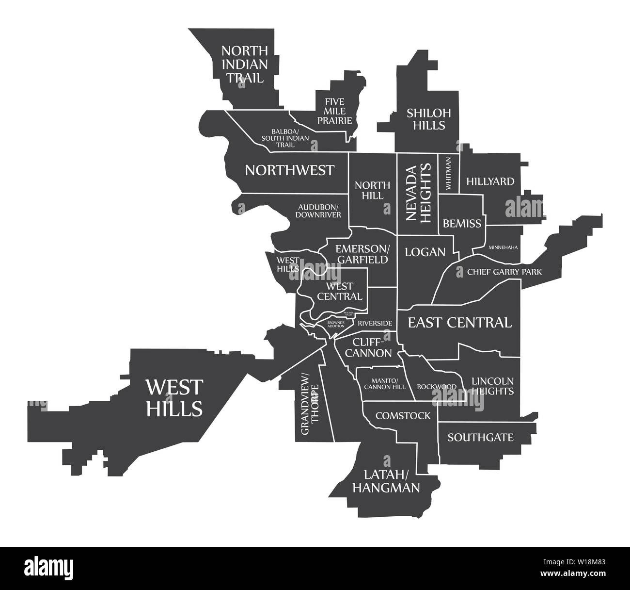 Spokane Washington City Map USA labelled black illustration Stock ...