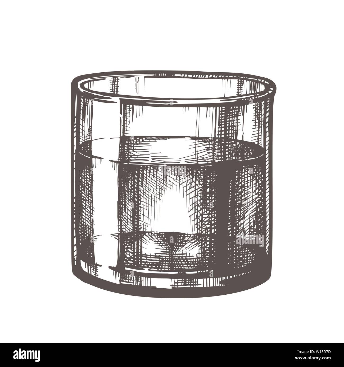 Draw glass cup crystal water liquid Royalty Free Vector