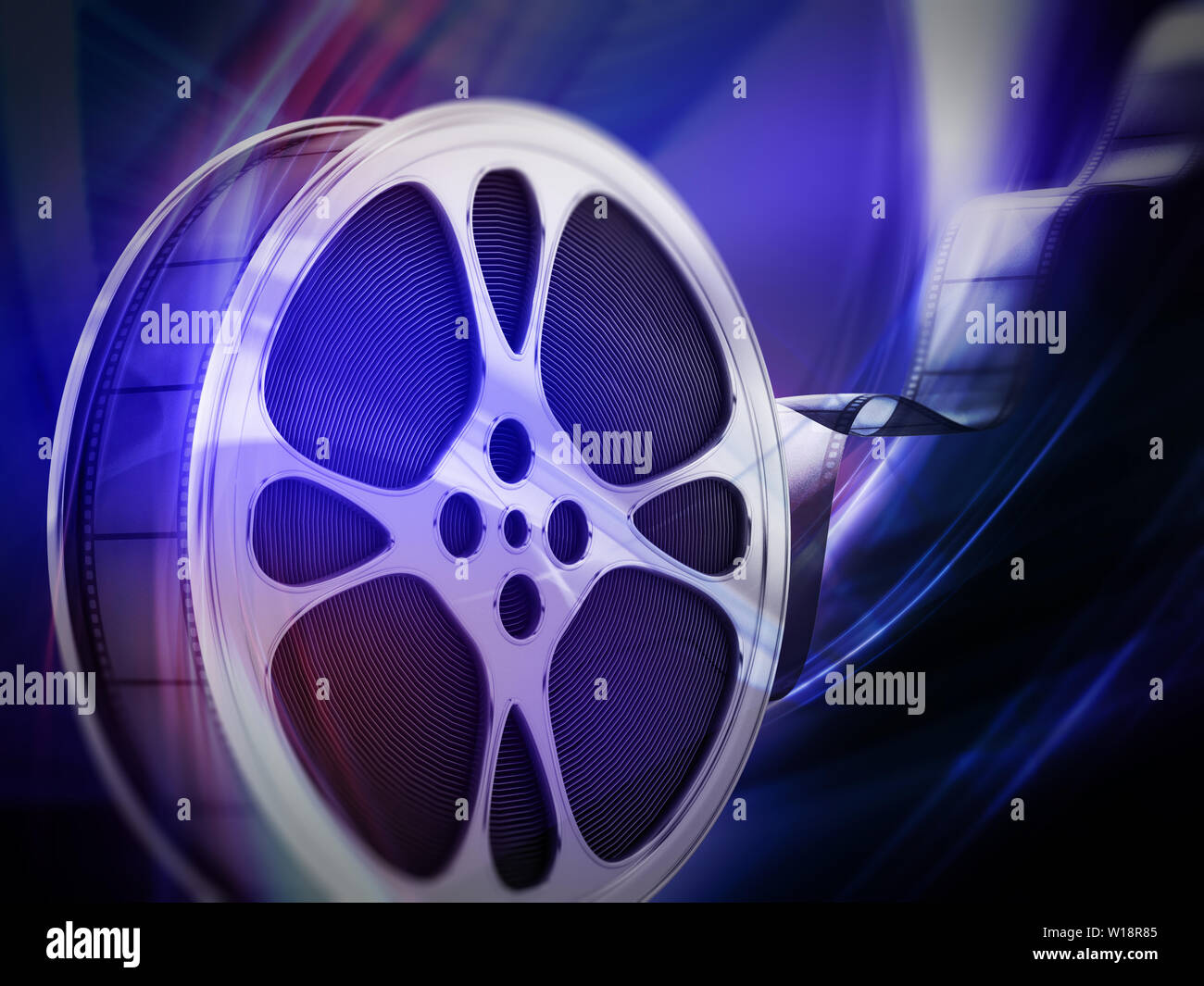 Film reel background with copy space. 3D illustration. Stock Photo