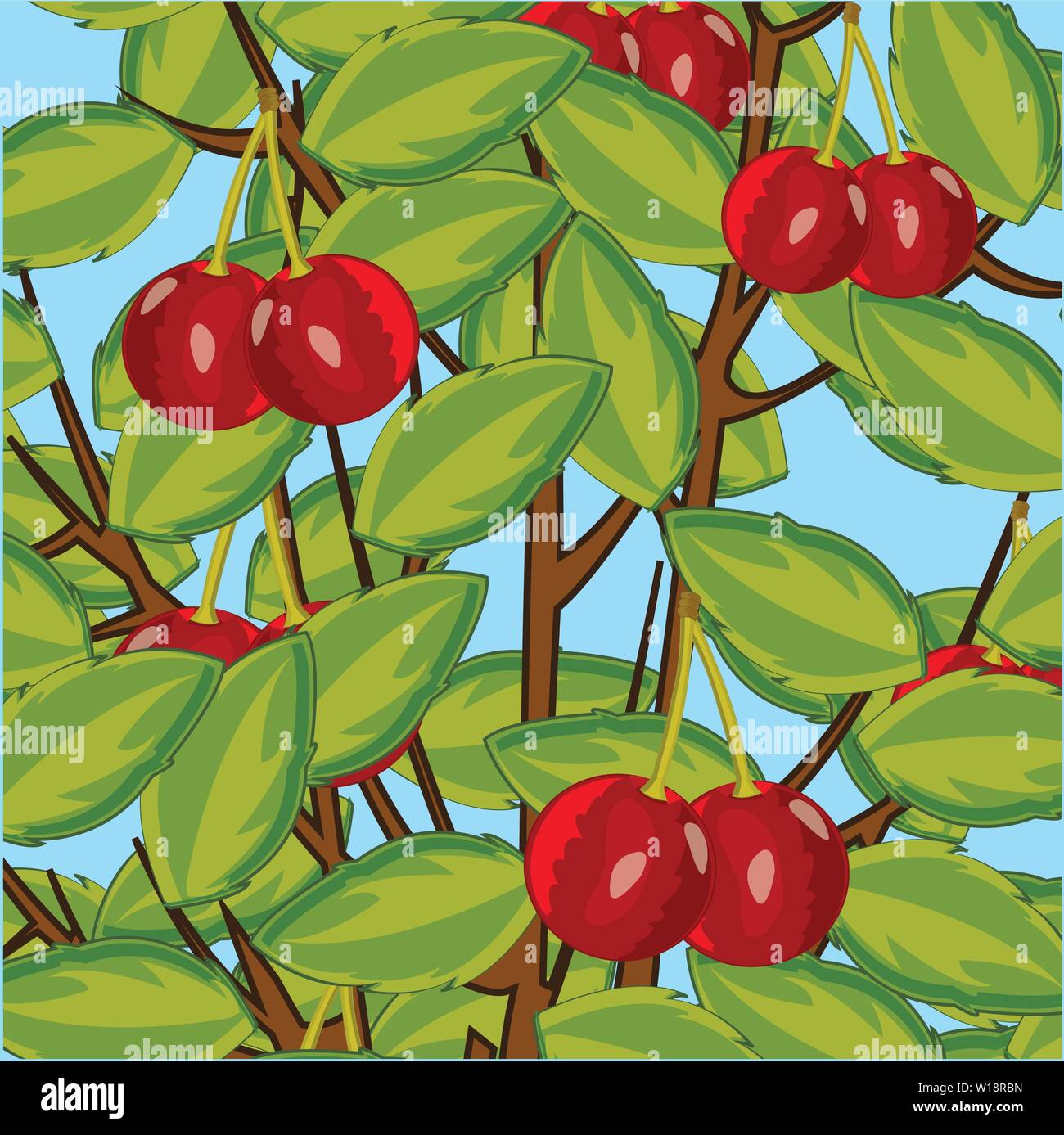 Vector illustration fruit ripe sweet cherries on tree Stock Vector ...