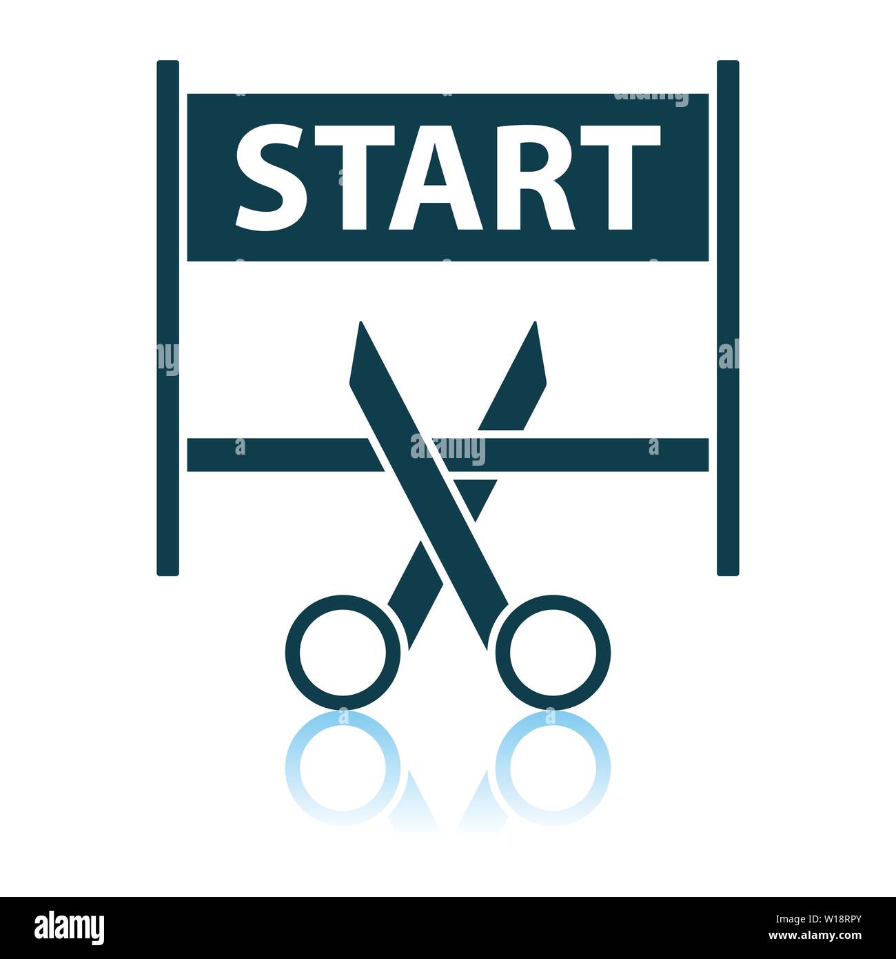 Scissors Cutting Tape Between Start Gate Icon. Shadow Reflection Design. Vector Illustration. Stock Vector