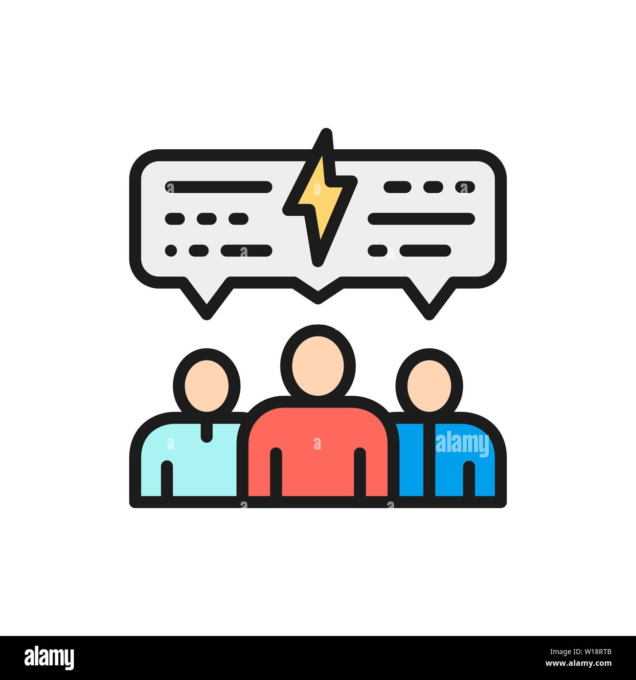 Vector people with speech bubble, discussion, communication flat color line icon Stock Vector