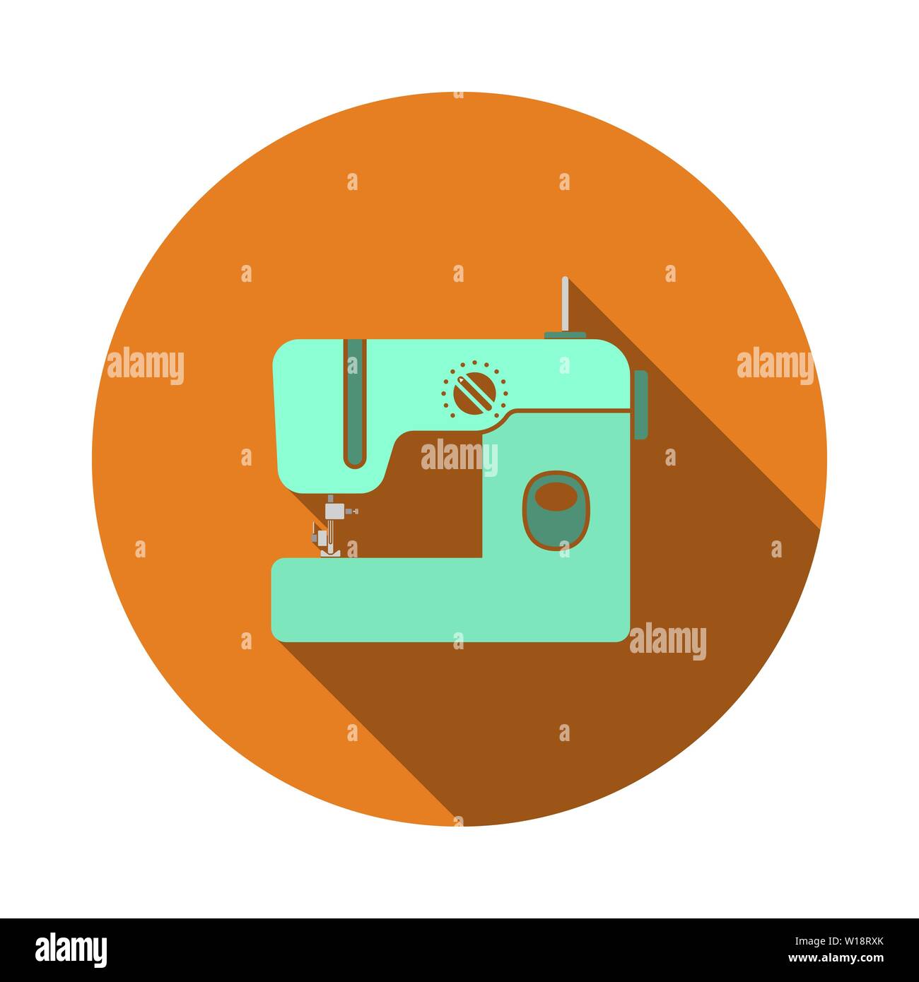 Modern Sewing Machine Icon. Flat Circle Stencil Design With Long Shadow. Vector Illustration. Stock Vector