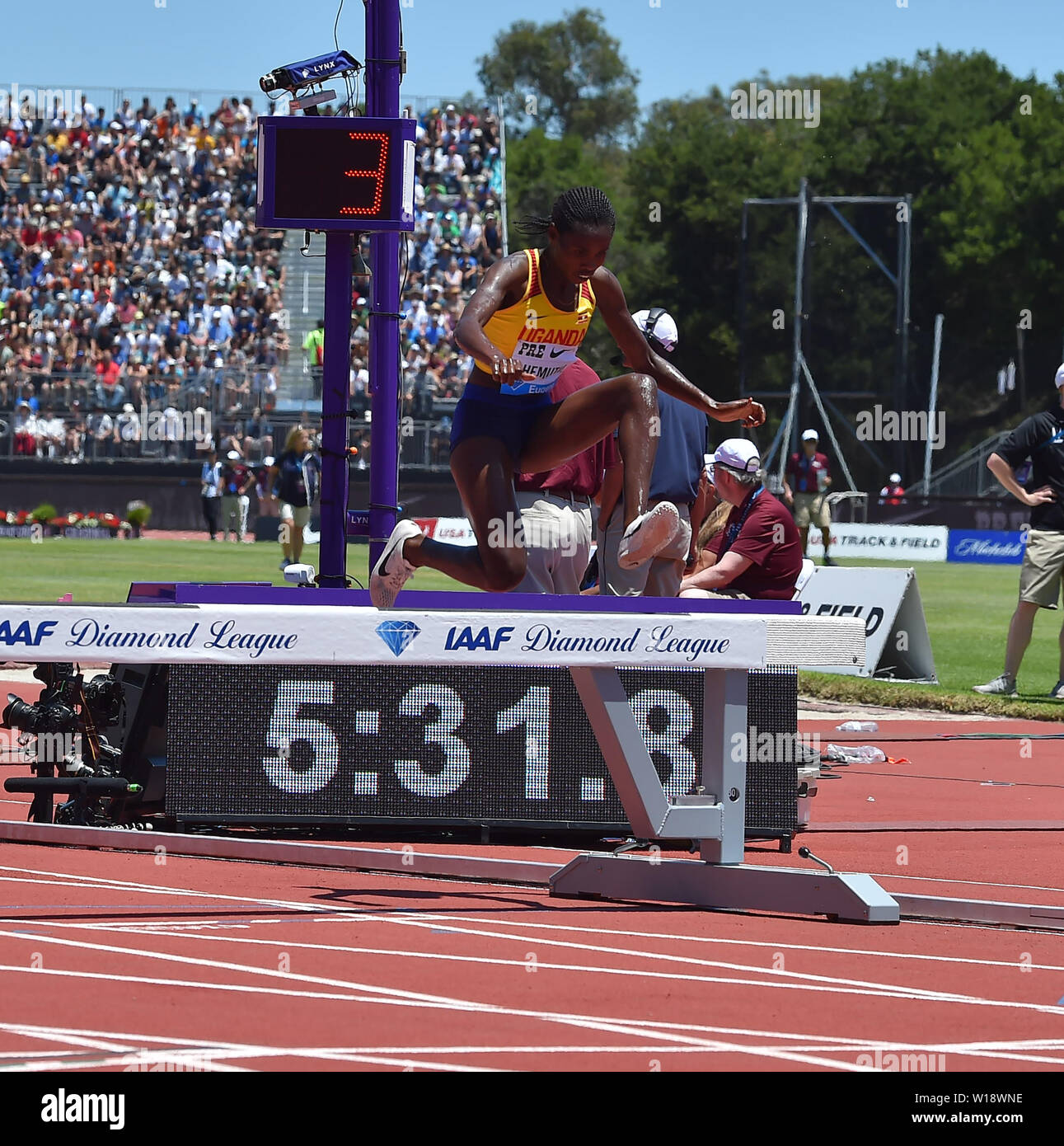 Peruth Chemutai in action during a Diamond League Athletics Prefontaine