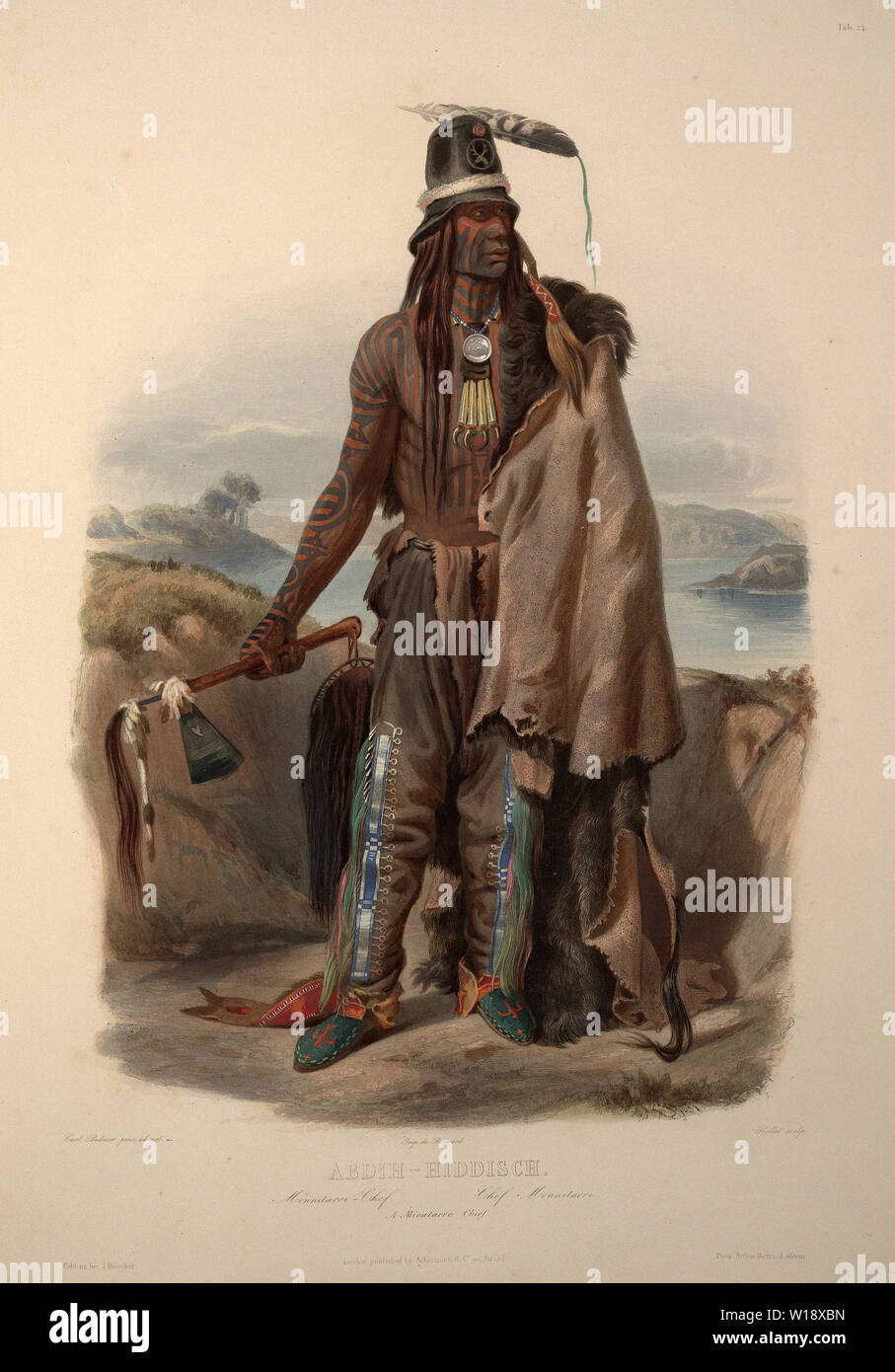 Karl Bodmer - Abdih Hiddisch Minatarre Chief Plate 24 Volume 1 Travels Interior North 1834 Stock Photo