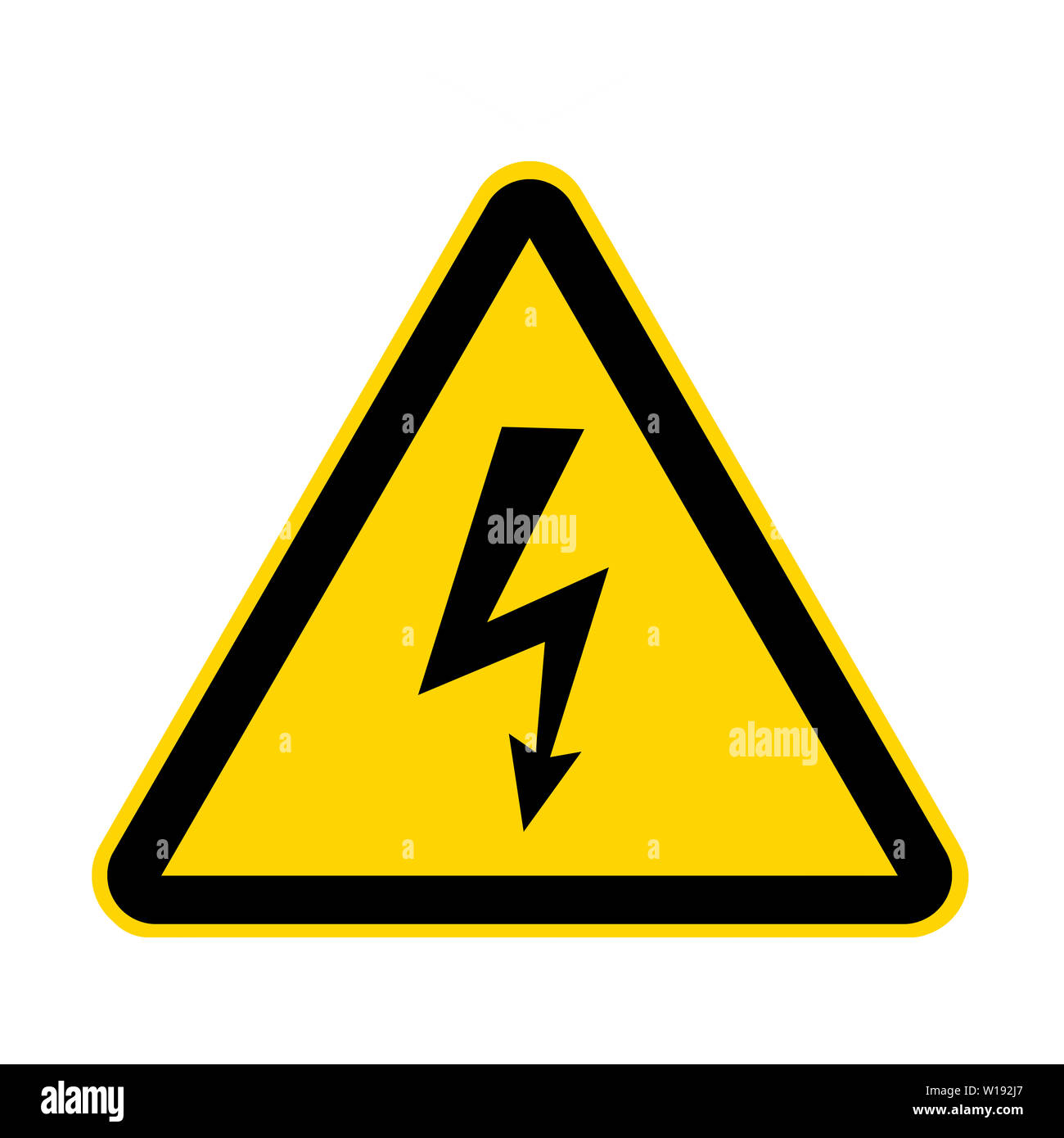 A high voltage yellow danger sign isolated on white with clipping path Stock Photo