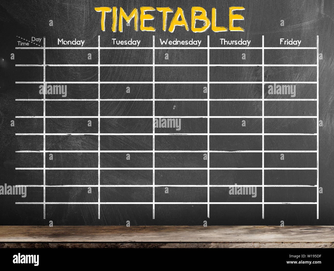 school timetable or class schedule template on blackboard Stock Photo