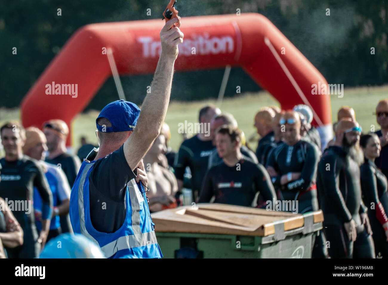 Leeds Castle triathlon 2019 swim start Stock Photo Alamy