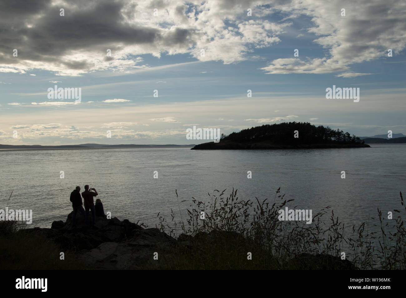 Views from West Beach, Whidbey Island,Washington at Sunset. Stock Photo