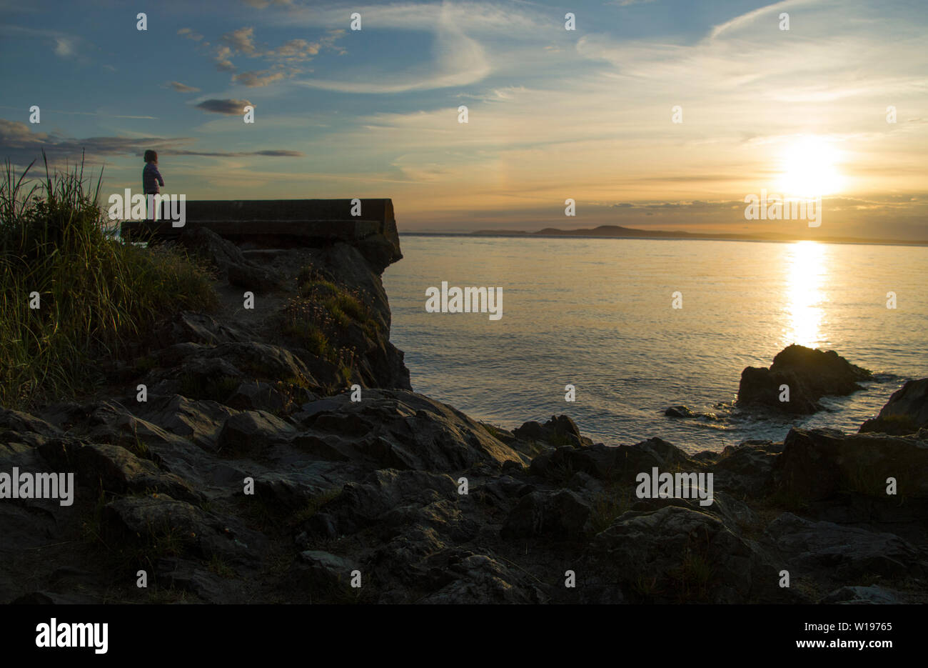 Views from West Beach, Whidbey Island,Washington at Sunset. Stock Photo