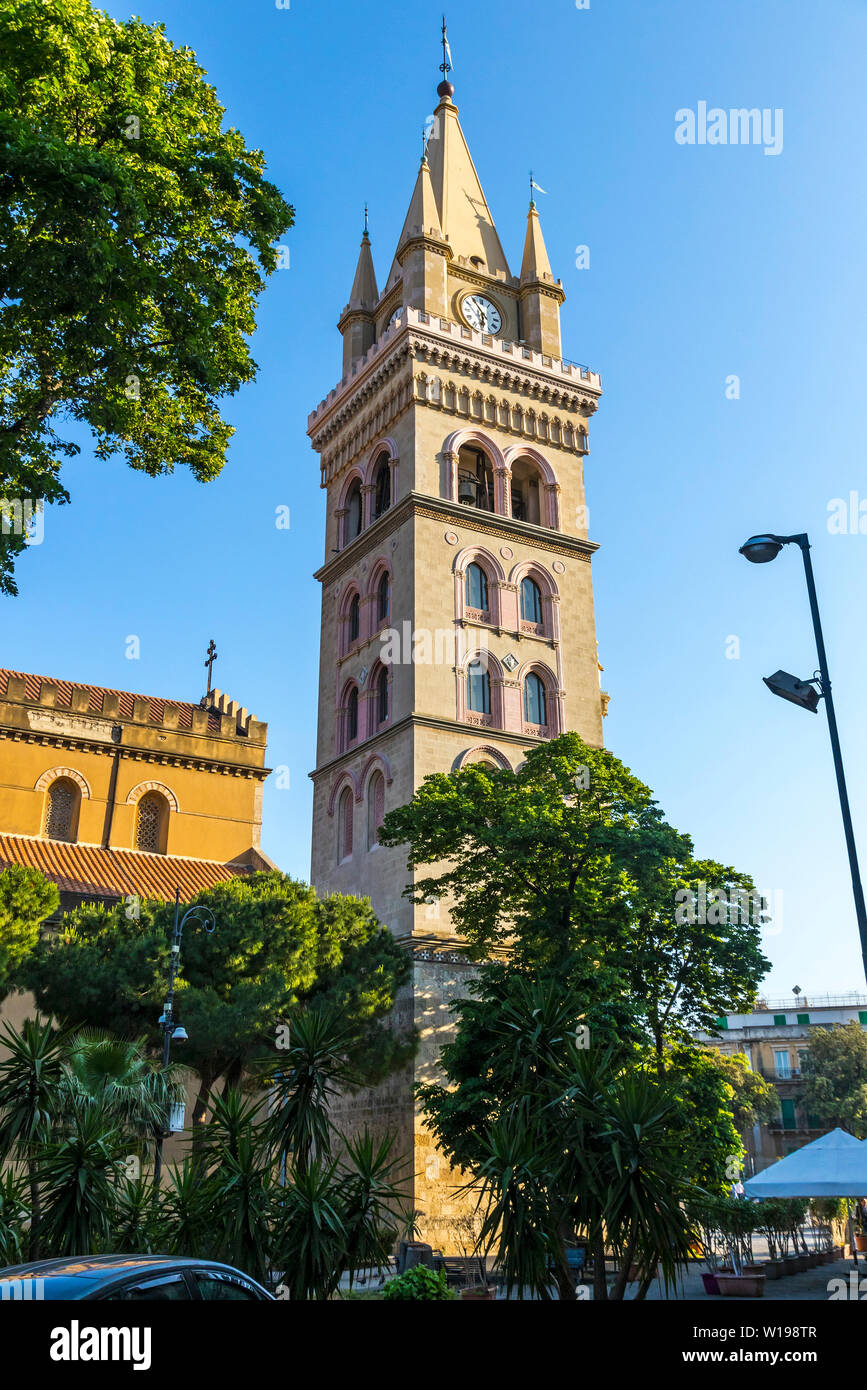 Clock tower of Messina Cathedral (Italian Duomo di Messina) in Messina