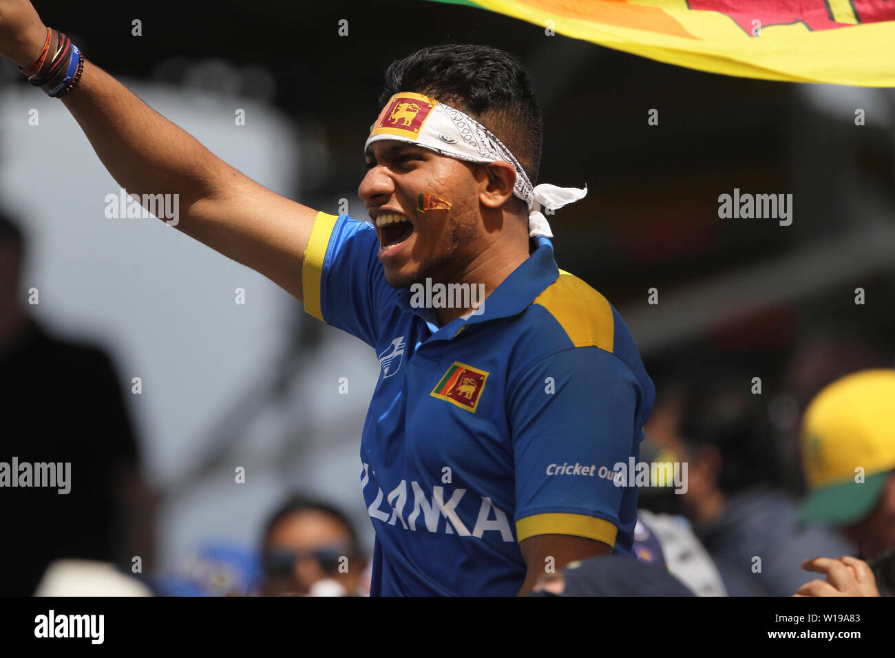 Chester le Street, UK. 1st July 2019.  Sri Lankan fans                   during the ICC Cricket World Cup 2019 match between Sri Lanka and West Indies at Emirates Riverside, Chester le Street on Monday 1st July 2019. Credit: MI News & Sport /Alamy Live News Stock Photo