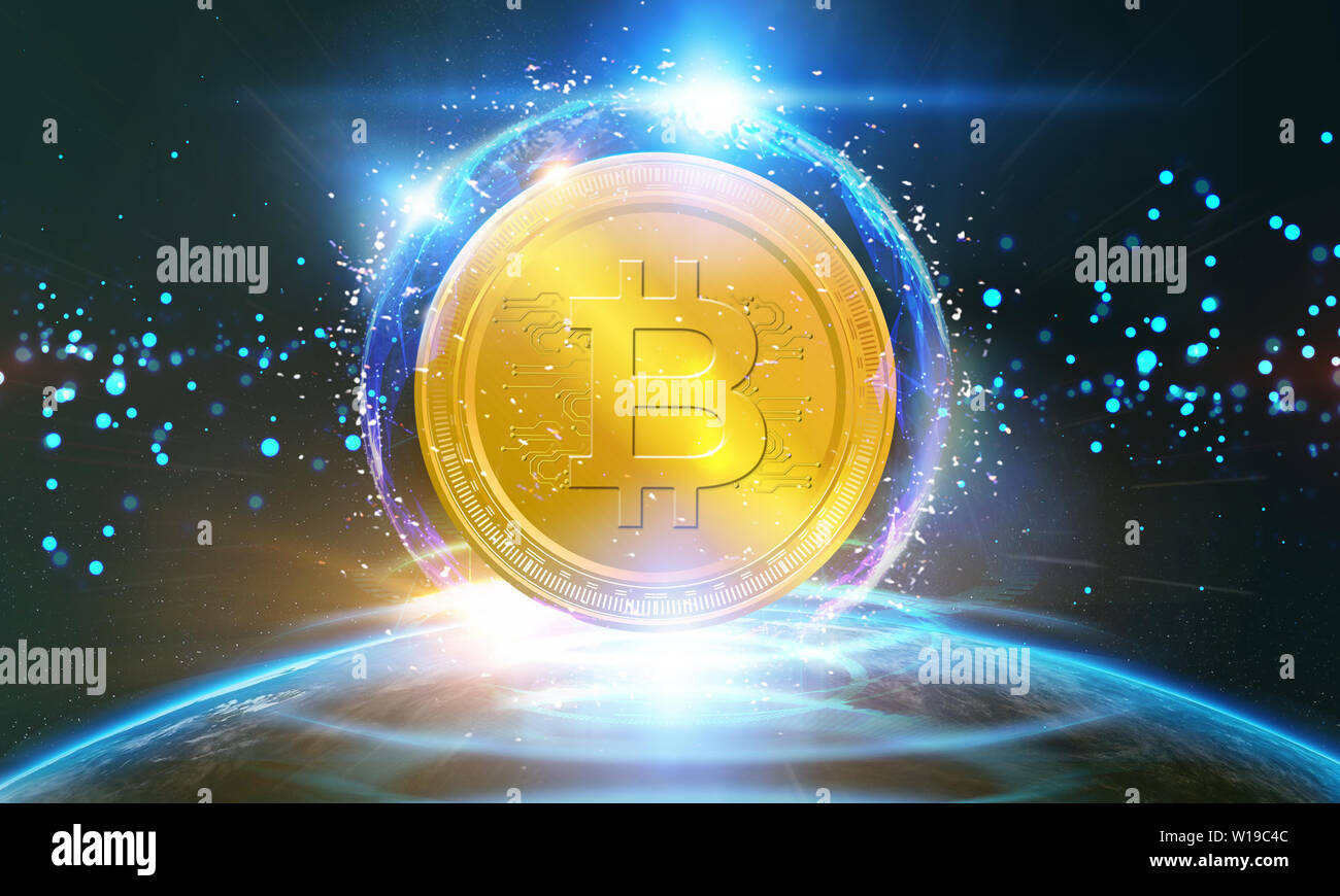 Crypto-currency,  Bitcoin internet virtual money. Currency Technology Business Internet Concept. Stock Photo