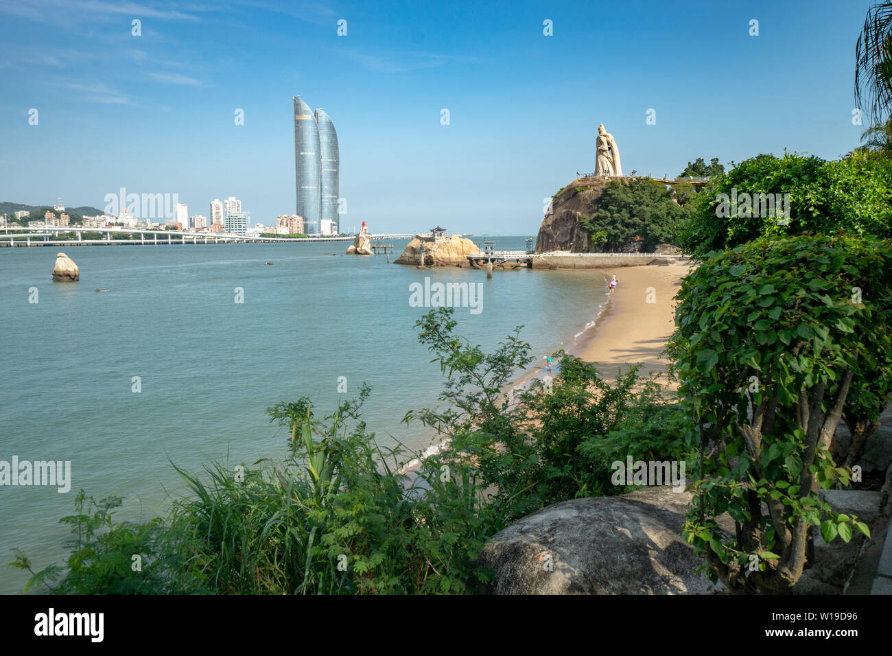 View on the Chinese city of Xiamen from Gulanyu Island, both located in Fujian Province Stock Photo
