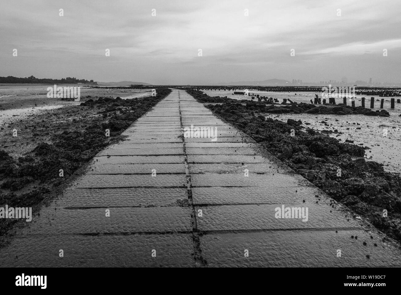 Wet walkway after a rainy day on Kinmen Island, Taiwan Stock Photo