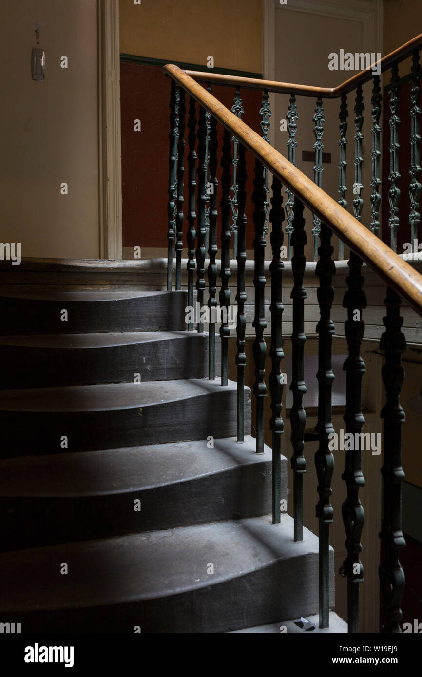 Victorian stairwell architecture leading to flats in Edinburgh, on 25th June 2019, in Edinburgh, Scotland. Stock Photo