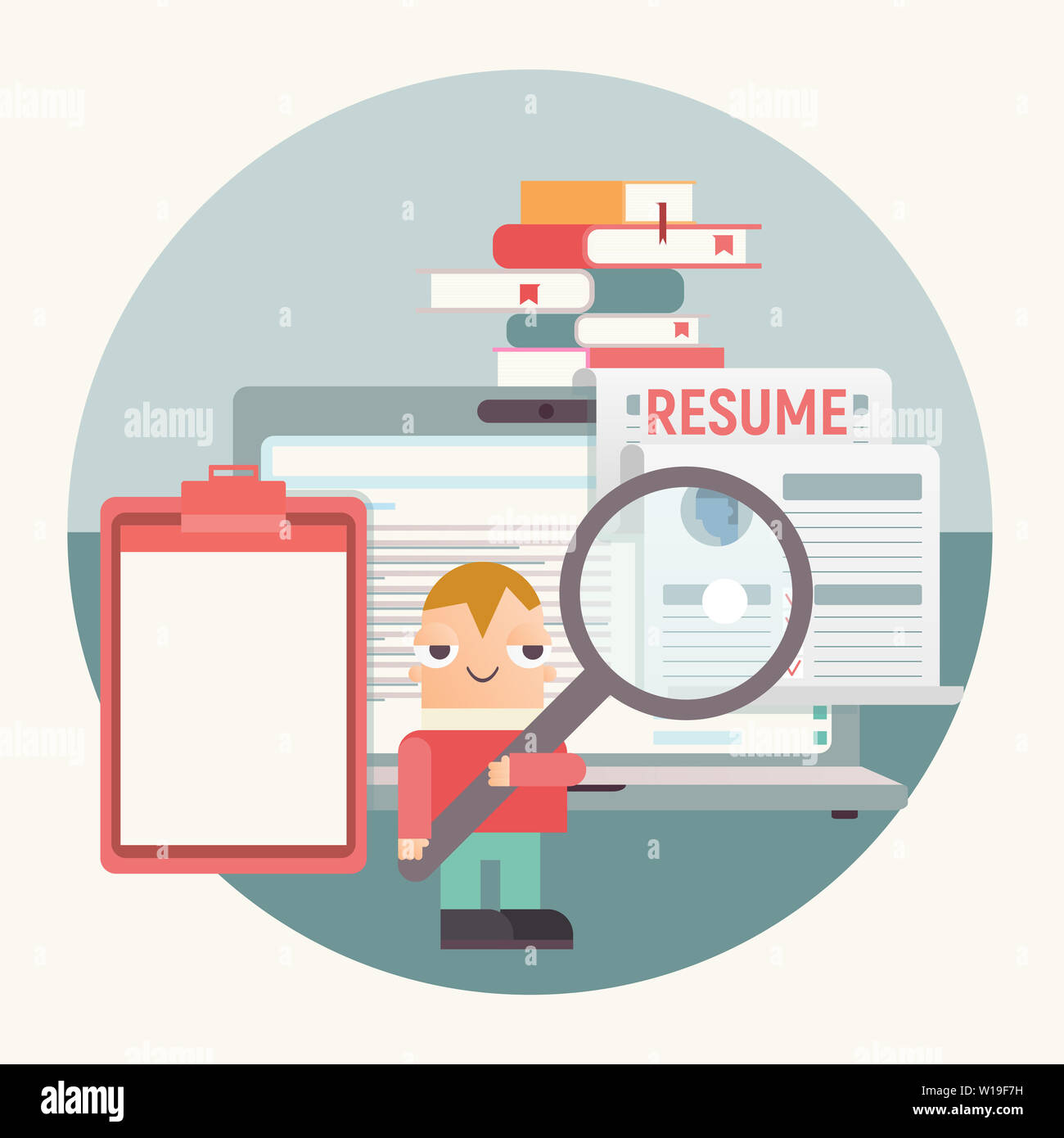 Hiring, Job Interview and Recruitment Concept. Cartoon HR Manager near Big  Laptop and Resume Blank. Search New Employee. Vector Illustration. Job Inte  Stock Photo - Alamy