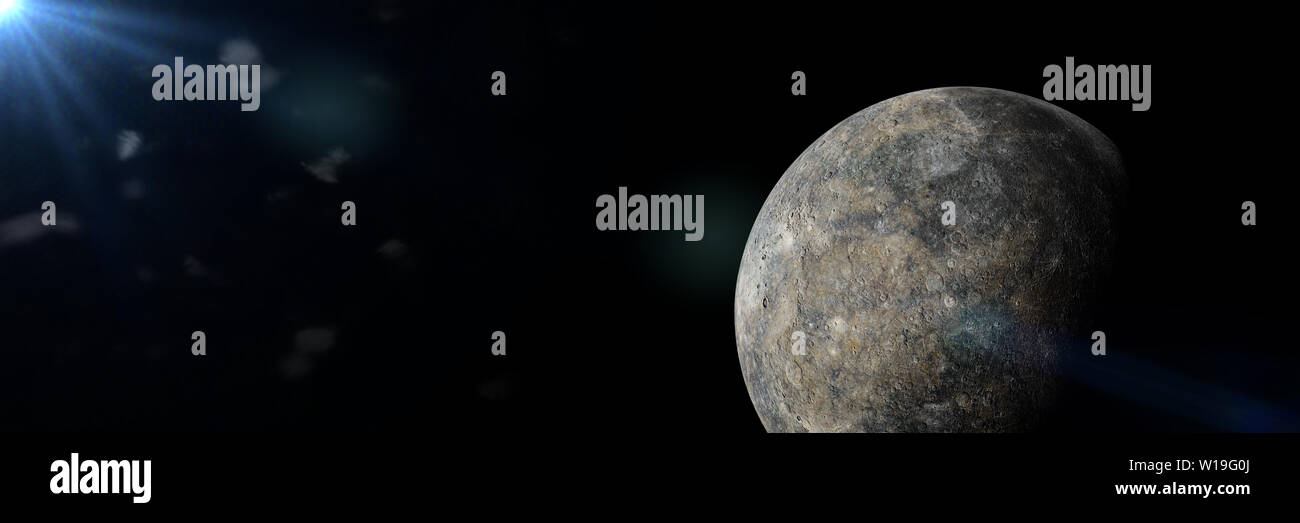 planet Mercury (3d illustration banner, elements of this image are furnished by NASA) Stock Photo