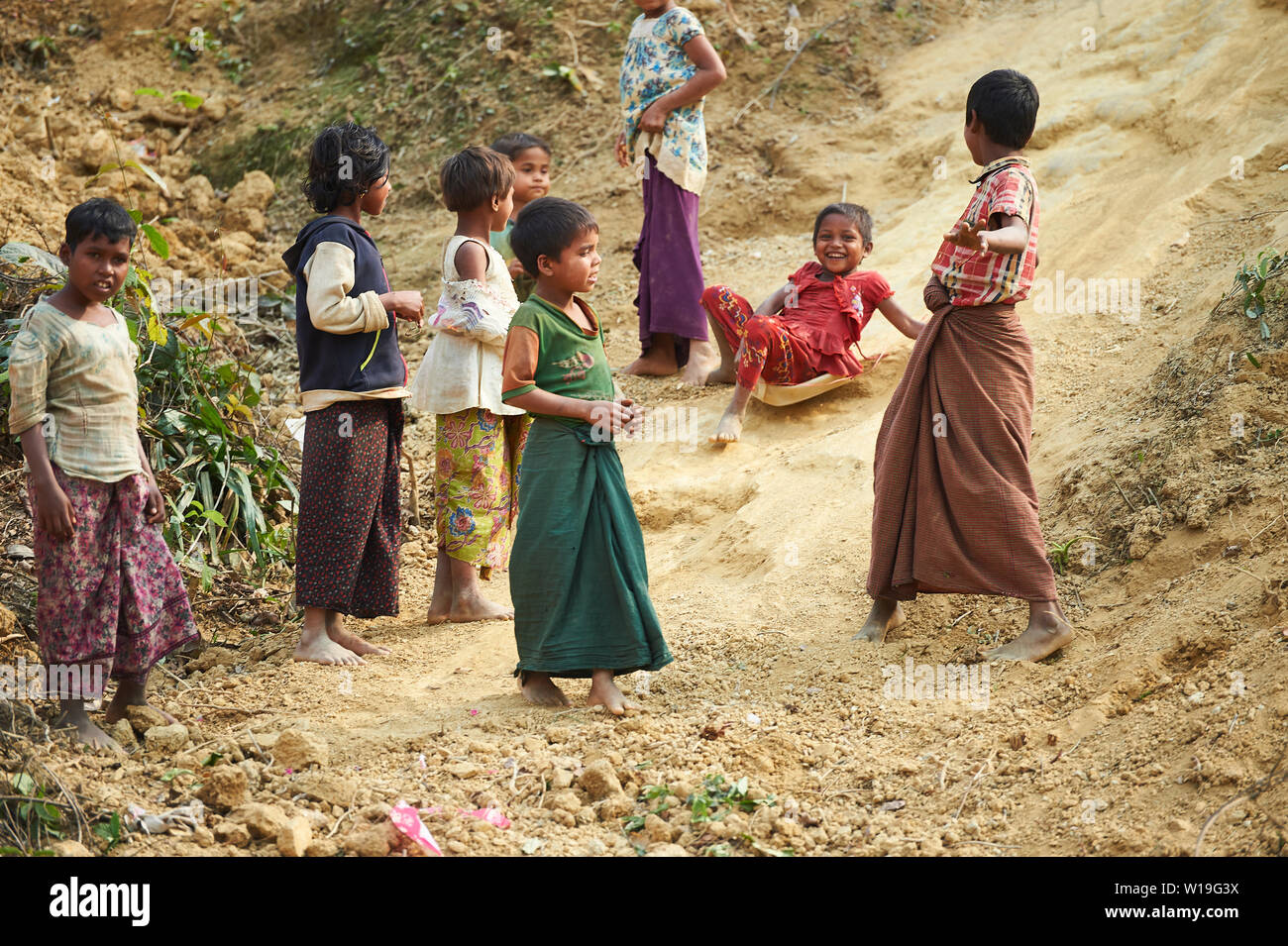 Children playing in Kutupalong Rohingya Refugee Camp, Bangladesh Stock Photo