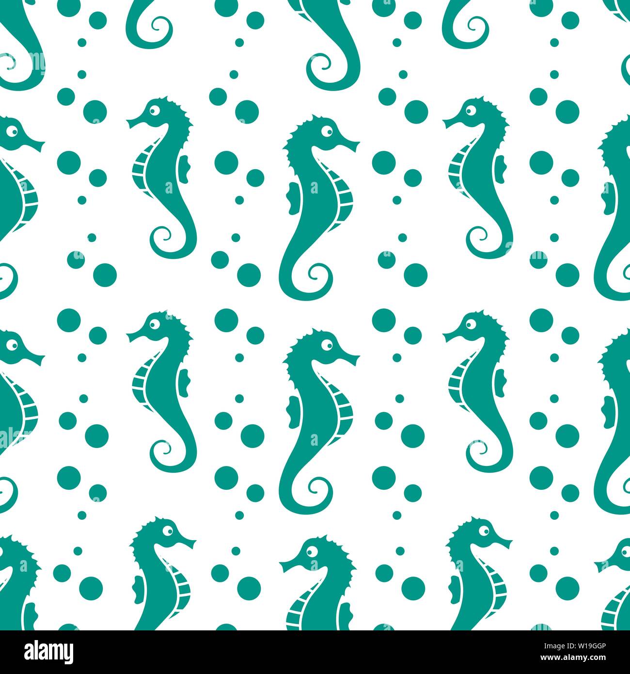 Vector seamless pattern with sea horses and bubbles. Marine background ...