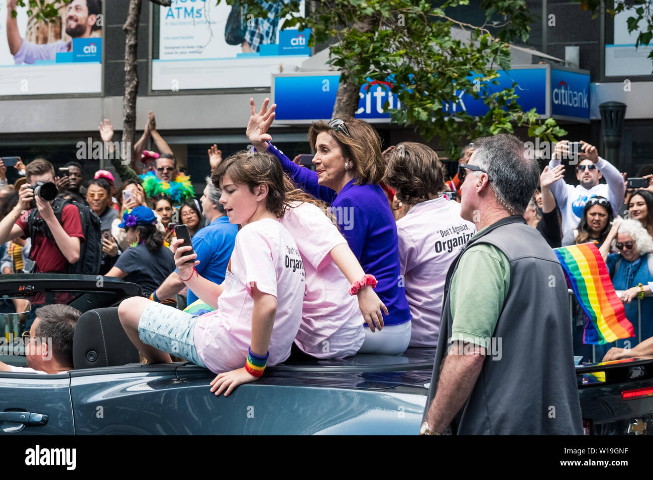 June 30, 2019 San Francisco / CA / USA - Nancy Pelosi participating at the 2019 San Francisco Pride Parade; She is a representative of California's 12 Stock Photo