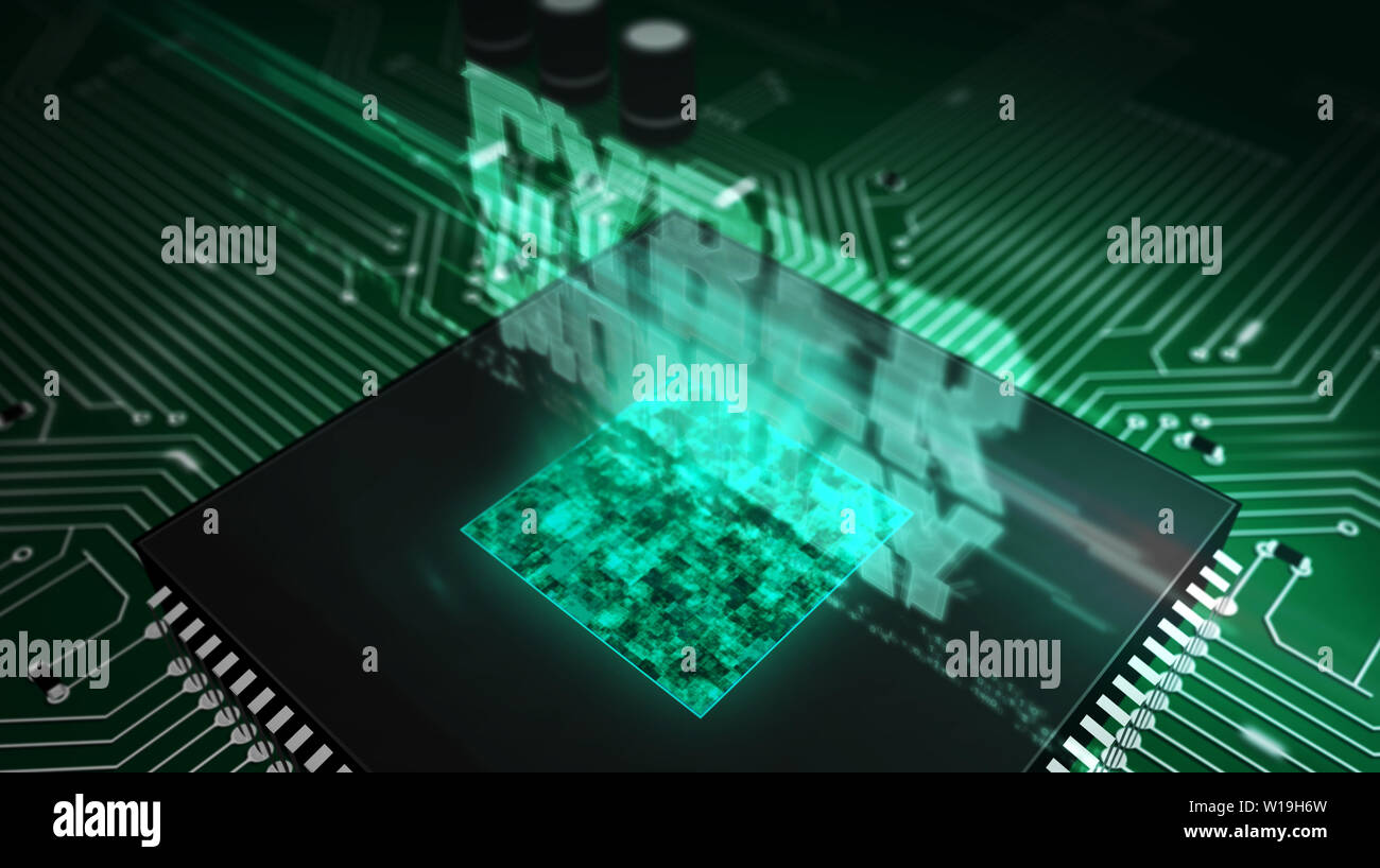 Cyber monday glowing hologram over working cpu in background