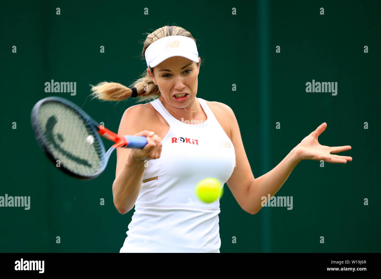 Danielle Collins in action on day one of the Wimbledon Championships at