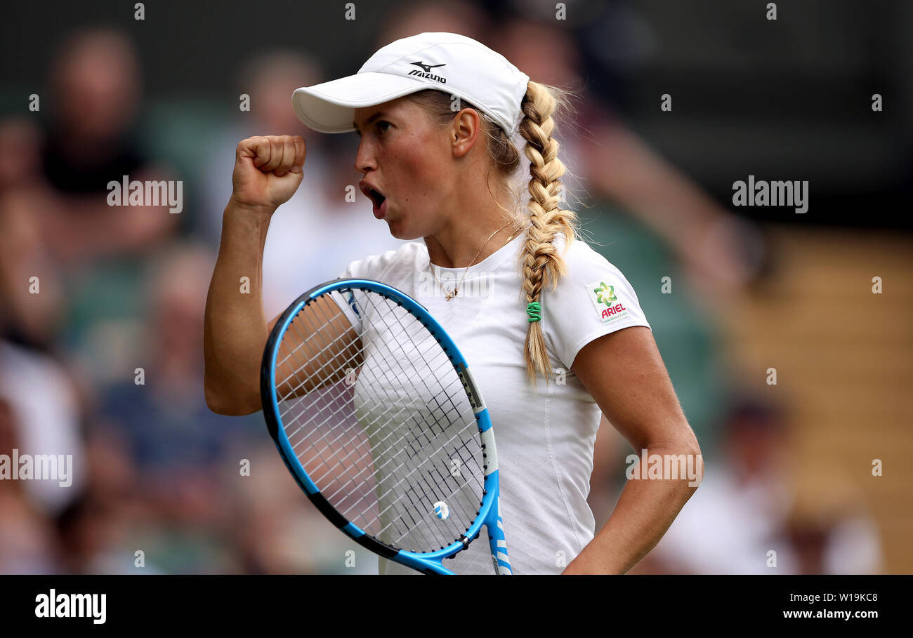 Yulia Putintseva celebrates a point on day one of the Wimbledon