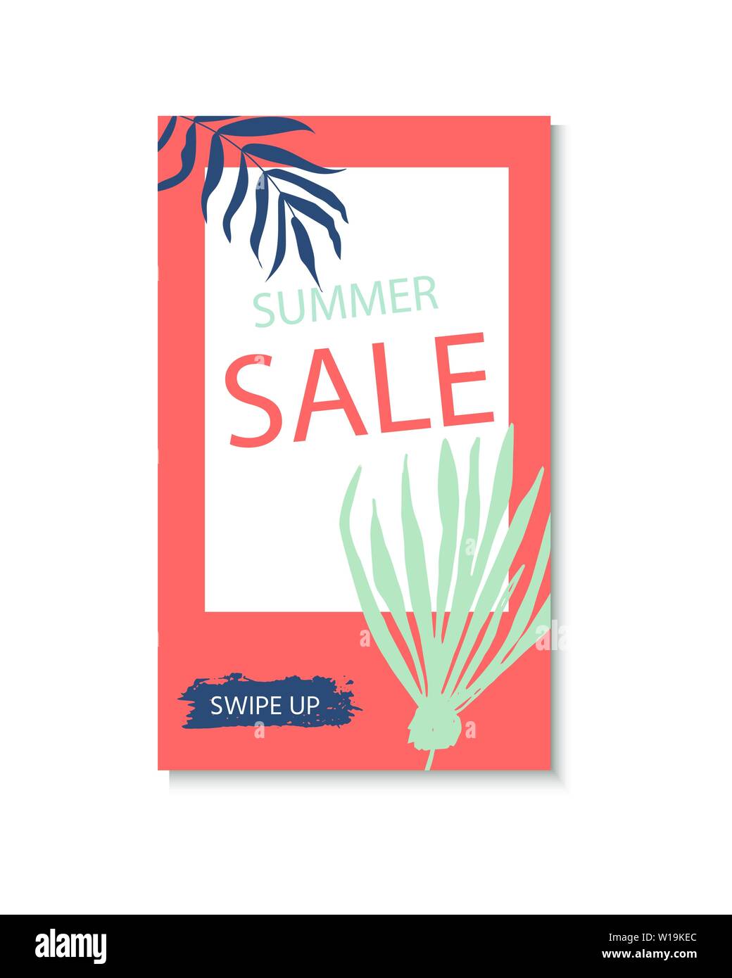 Summer discount cards with tropic palm design. Can be used for social media sale website, poster, flyer, email, newsletter, ads, promotional material. Stock Vector