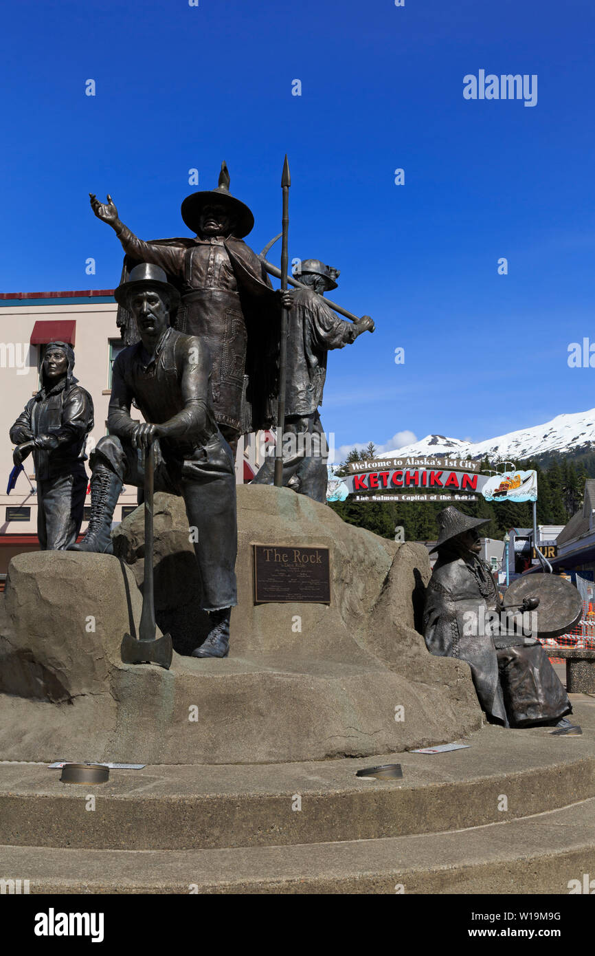 The Rock sculpture by Dave Rubin, Ketchikan, Alaska, USA Stock Photo