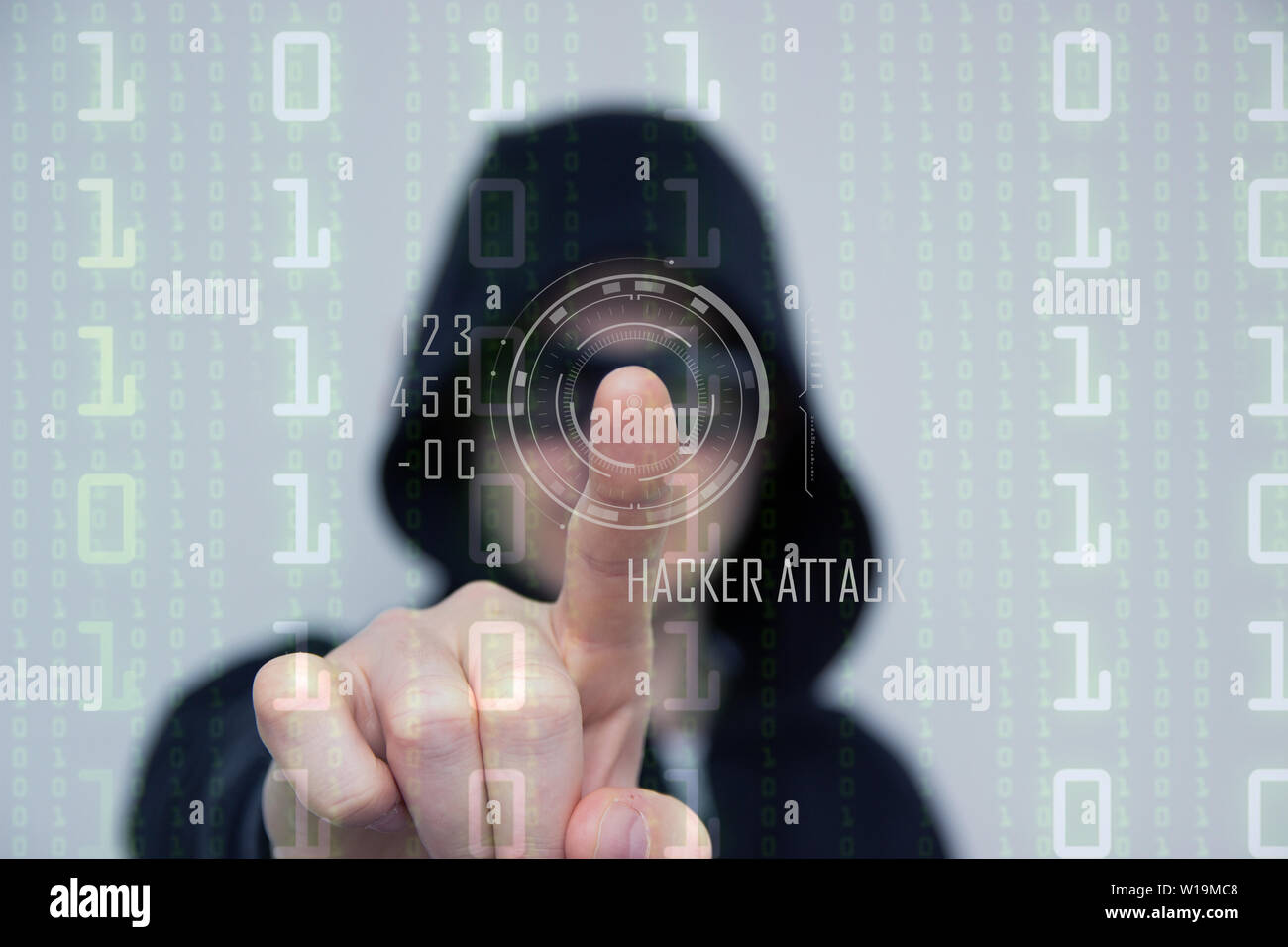 Hacking computer networks. Hacker hacks through digital interface. Stock Photo