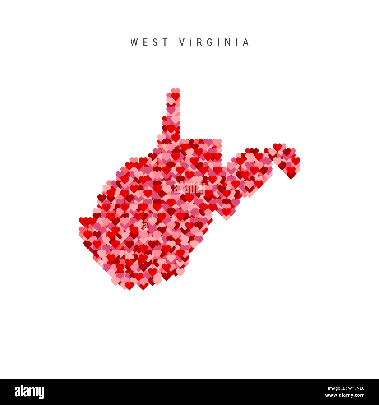 I Love West Virginia. Red Hearts Pattern Vector Map of West Virginia Stock Vector Image & Art