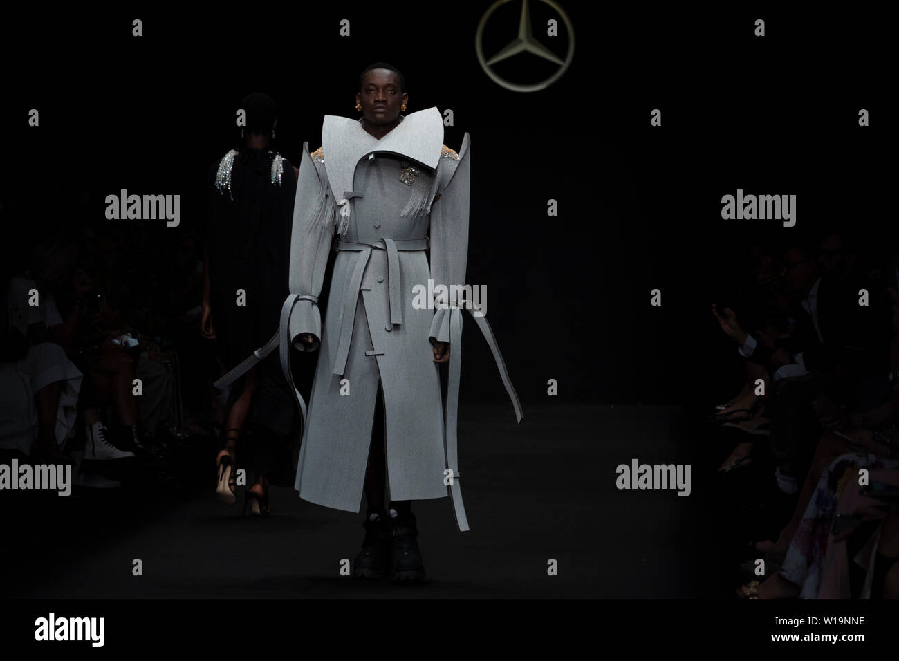 Berlin, Germany. 01st July, 2019. A model during show by Christoph Rump ...