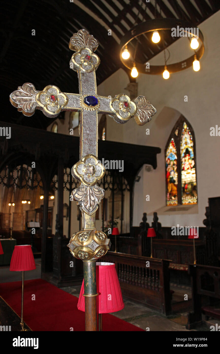 Processional Cross in the Church of St Mary and All Saints, Conwy, Wales Stock Photo
