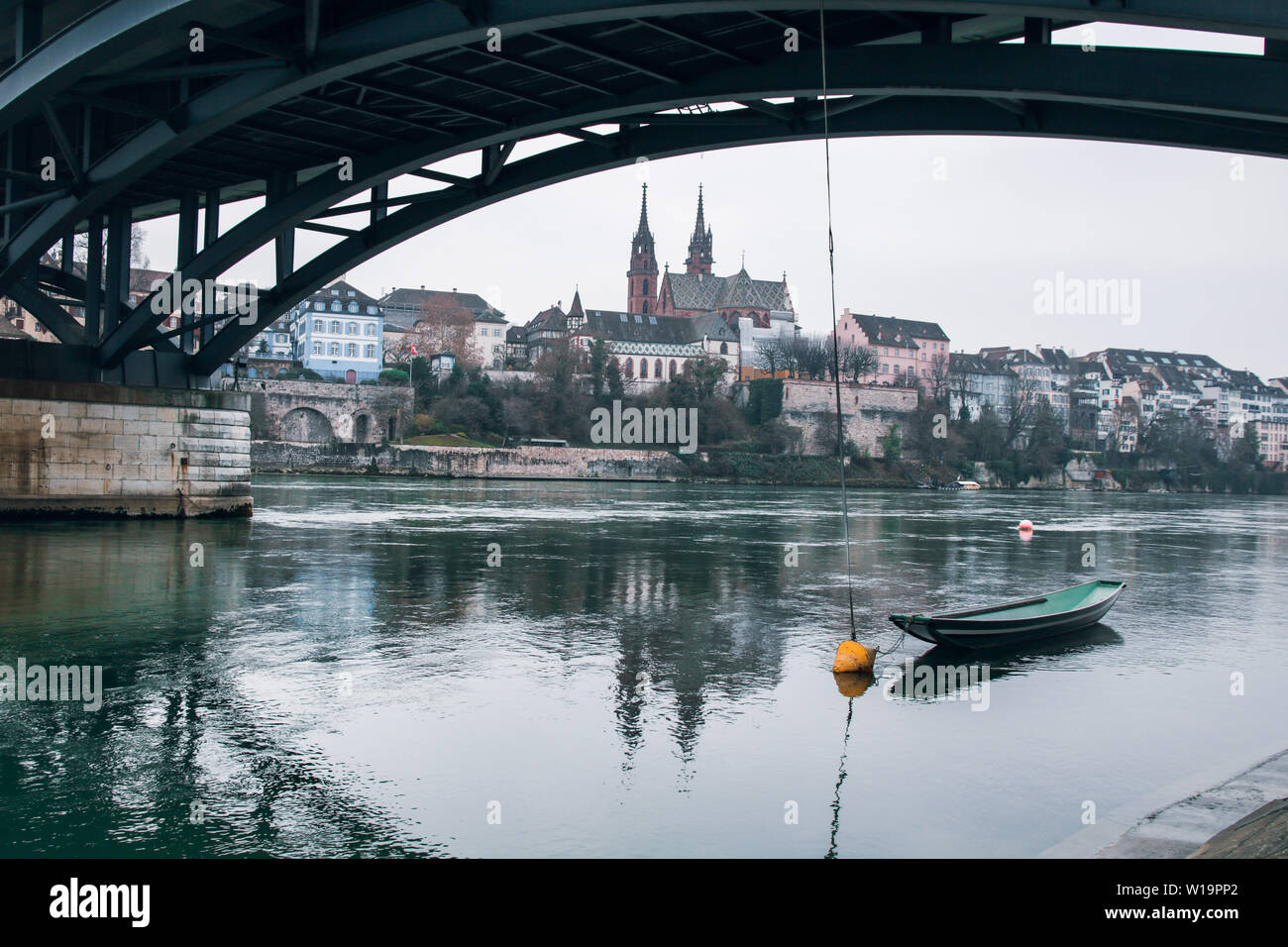 Boat in the River in Basel Stock Photo